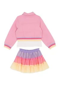 Girls 4-6 Pink Denim Jacket Multi Tutu Set