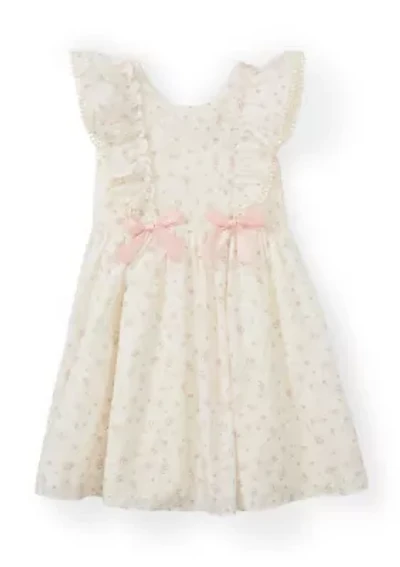 Girls 4-6x Floral Clip Dot Double Bow Dress
