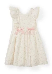 Girls 4-6x Floral Clip Dot Double Bow Dress