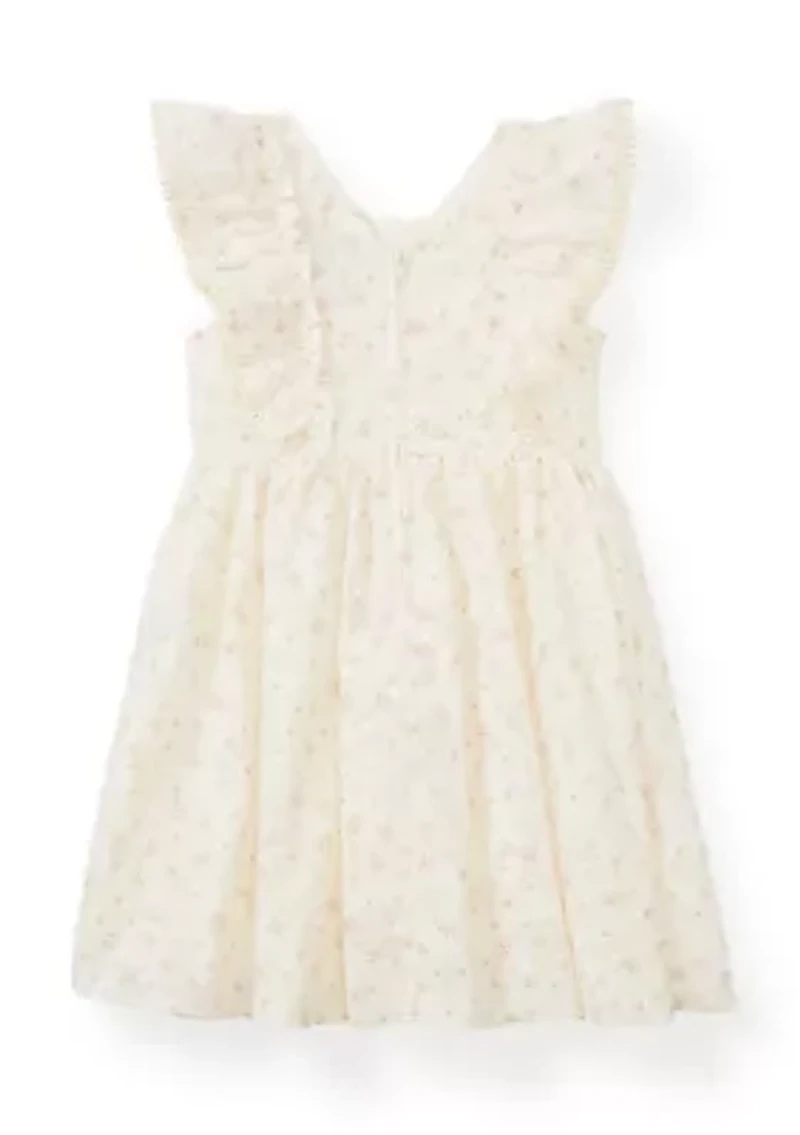 Girls 4-6x Floral Clip Dot Double Bow Dress
