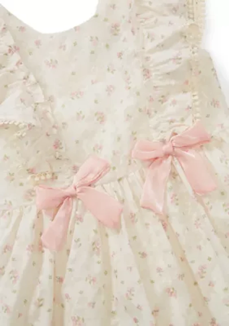 Girls 4-6x Floral Clip Dot Double Bow Dress
