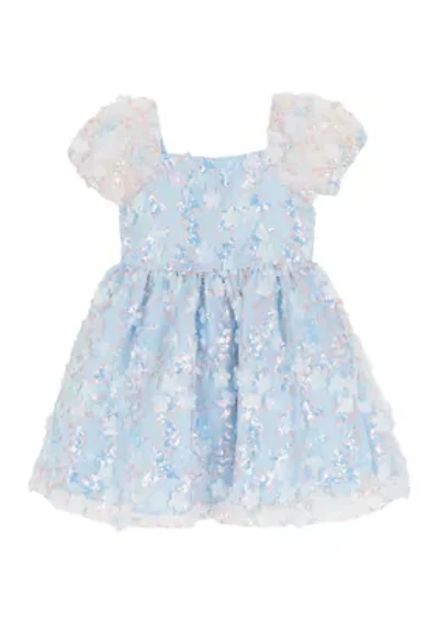Girls 4-6 Blue Floral Sequin Mesh Dress