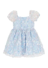 Girls 4-6 Blue Floral Sequin Mesh Dress