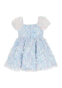 Girls 4-6 Blue Floral Sequin Mesh Dress