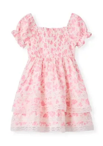 Girls 4-6 Pink Floral Smocked Tiered Top