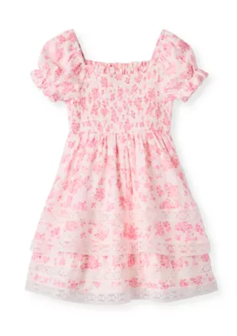 Girls 4-6 Pink Floral Smocked Tiered Top