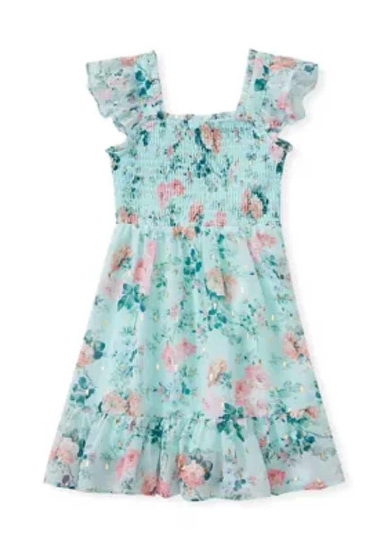Girls 4-6 Floral Lurex Chiffon Dress