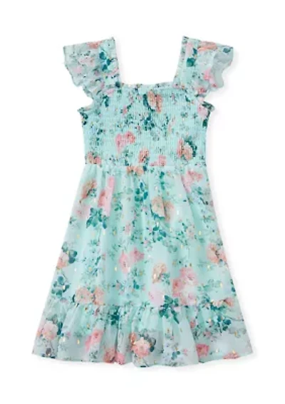 Girls 4-6 Floral Lurex Chiffon Dress