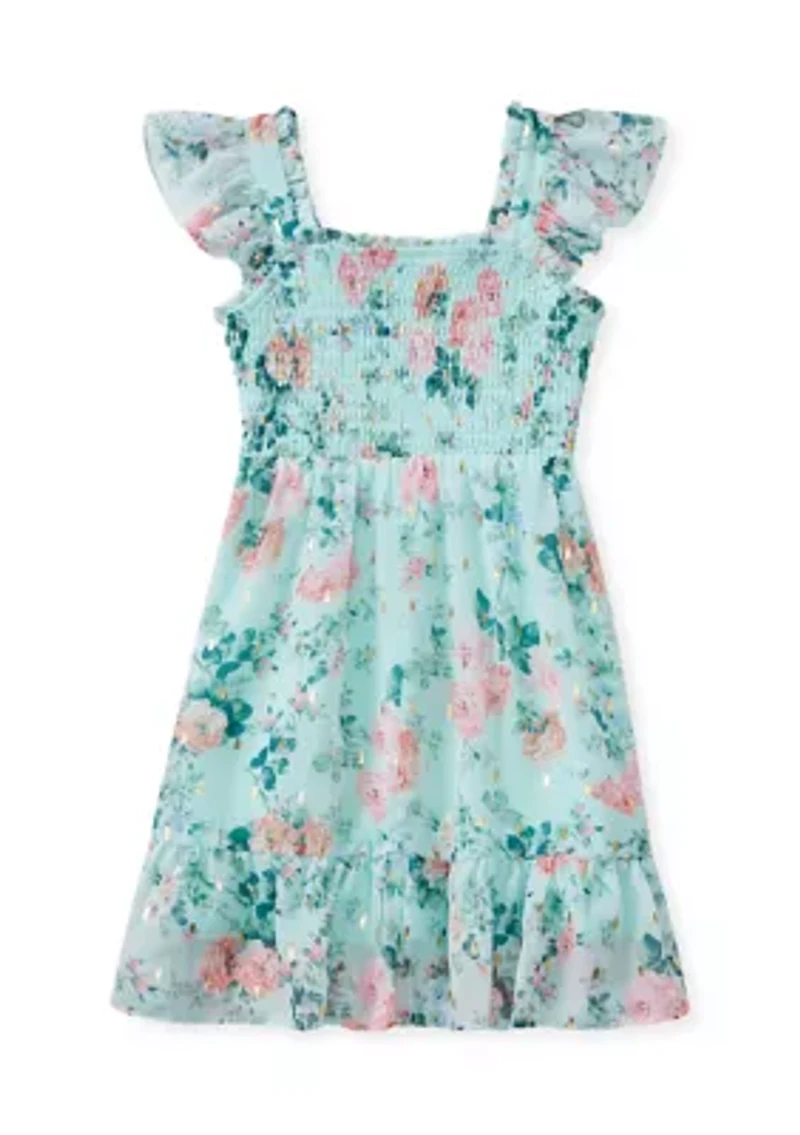 Girls 4-6 Floral Lurex Chiffon Dress