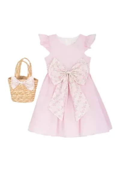 Girls 4-6x Seersucker Floral Bow Dress