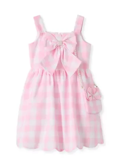 Girls 4-6 Pink Gingham Dress with Matching Pouch