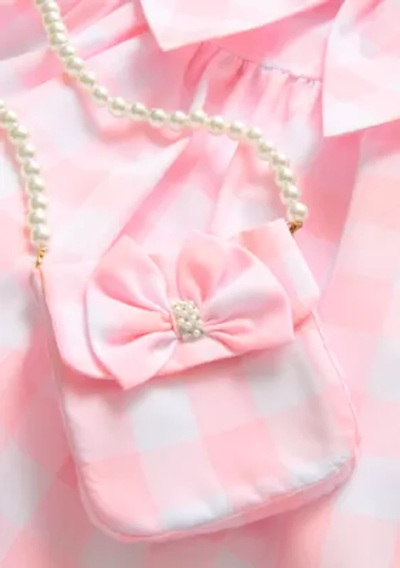 Girls 4-6 Pink Gingham Dress with Matching Pouch