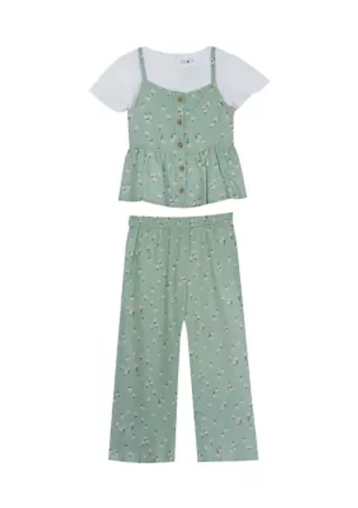 Girls 4-6x Floral Printed Top and Wide Leg Pants Set