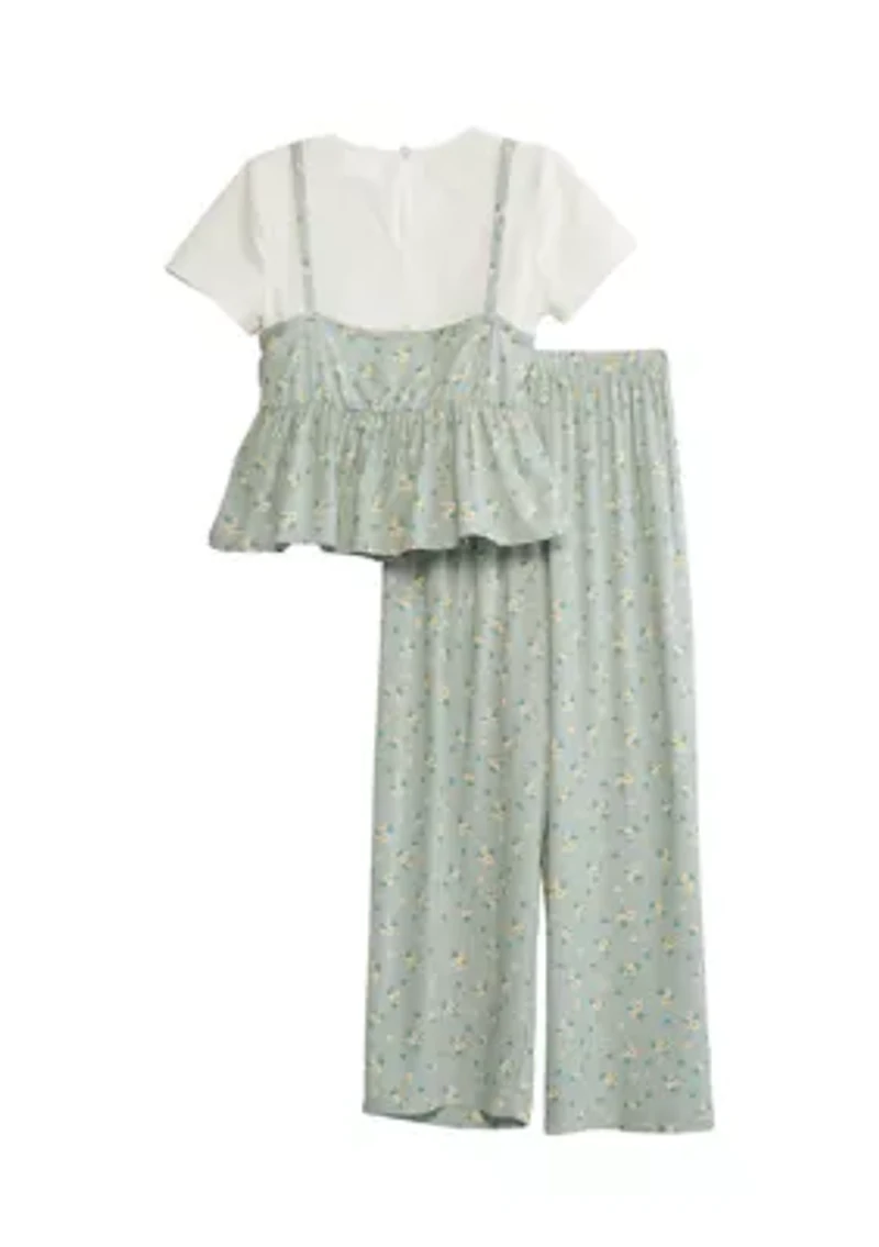 Girls 4-6x Floral Printed Top and Wide Leg Pants Set