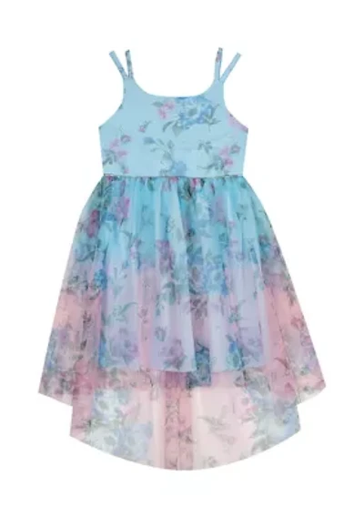 Girls 4-6x Floral Ombré Mesh High Low Dress