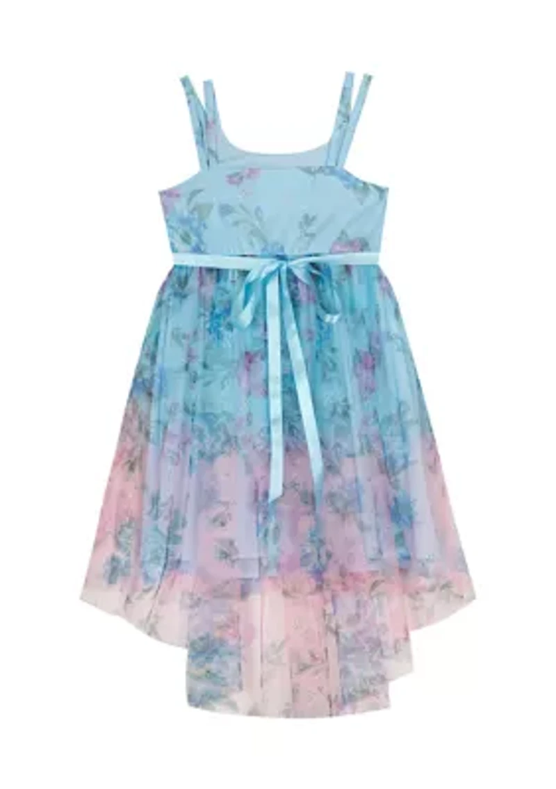 Girls 4-6x Floral Ombré Mesh High Low Dress