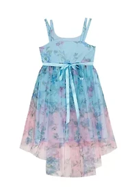 Girls 4-6x Floral Ombré Mesh High Low Dress