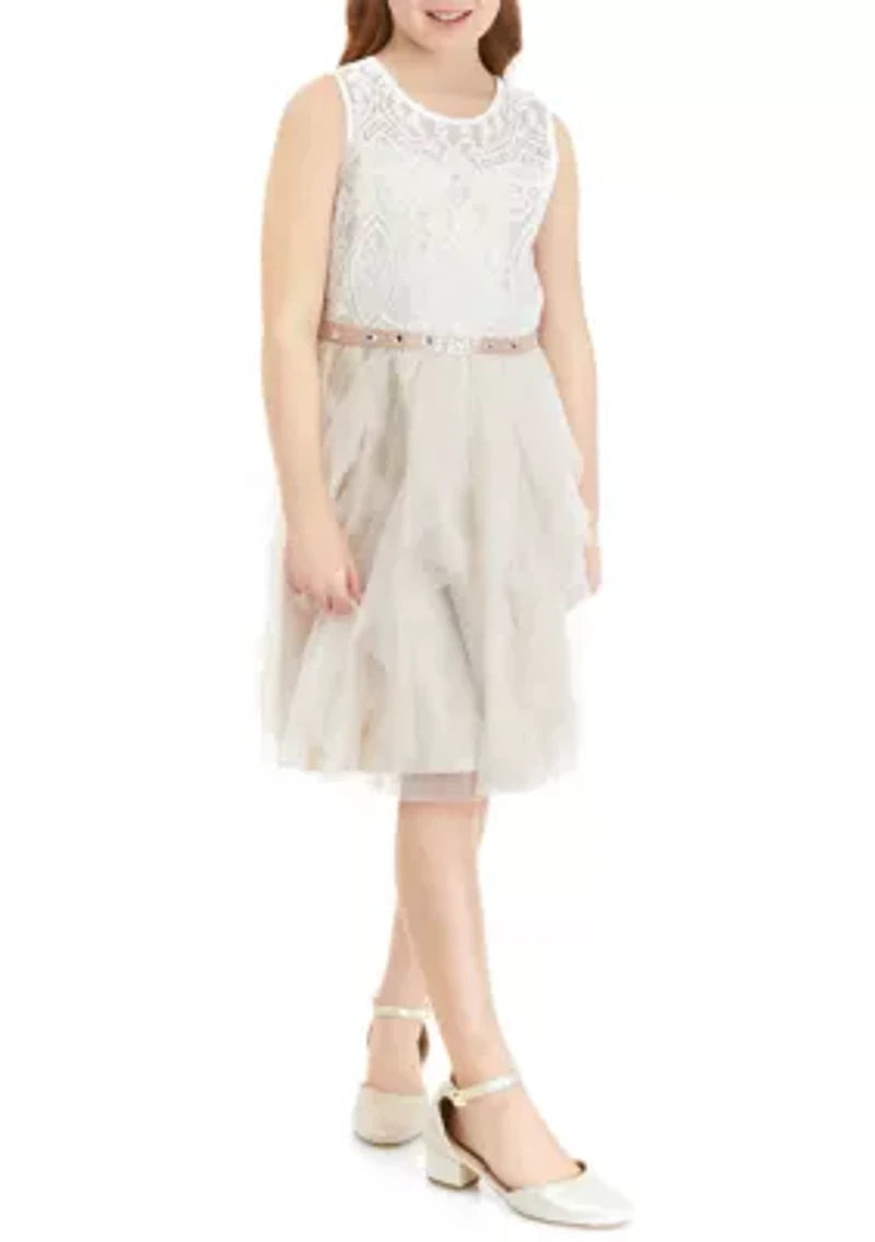 Girls 7-16 Lace Dress with Gemstones