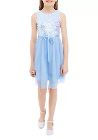 Girls 7-16 Embellished Bodice to Hi Low Mesh Skirt Dress
