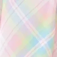 Girls 7-16  Shantung Bodice To Printed Plaid Dress with Satin Waistband and Bow Detail