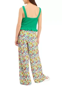Girls 7-16 Crochet Ruffled Top and Floral Pants