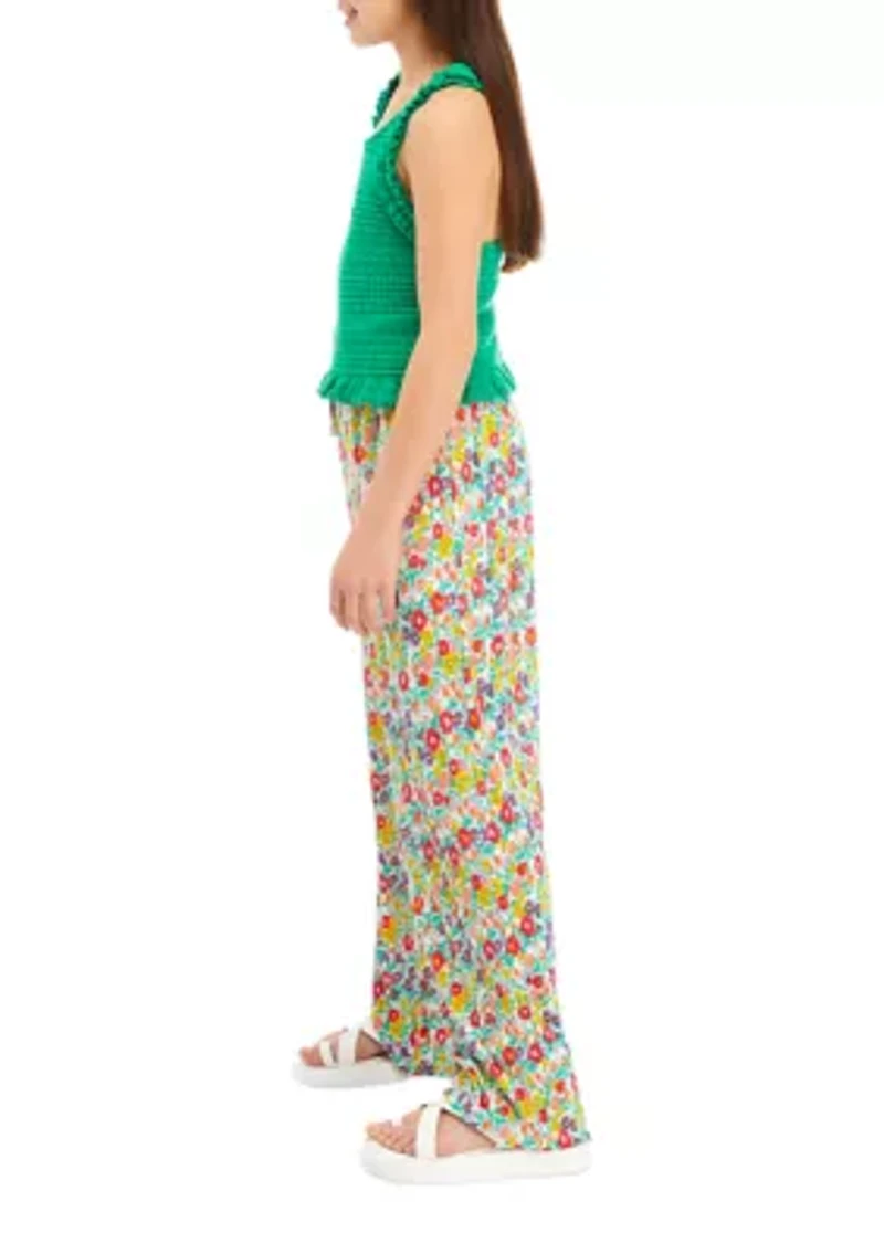 Girls 7-16 Crochet Ruffled Top and Floral Pants