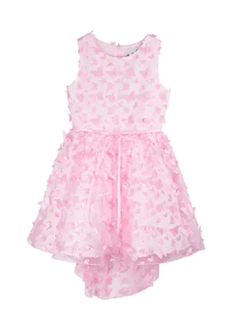 Girls 7-16 3D Butterfly Mesh Hi Low Dress