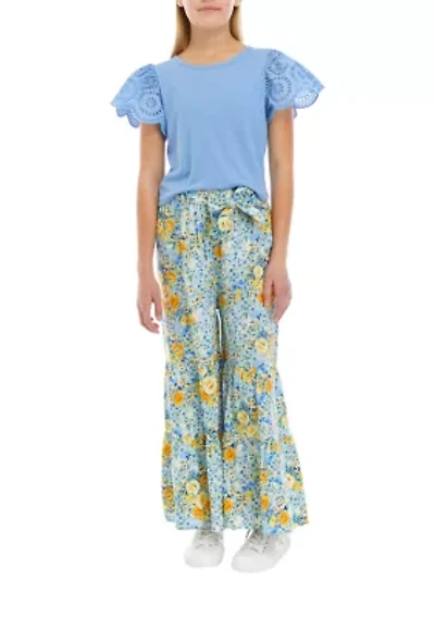 Girls 7-16 Short Sleeve Top and Gauze Pants Set