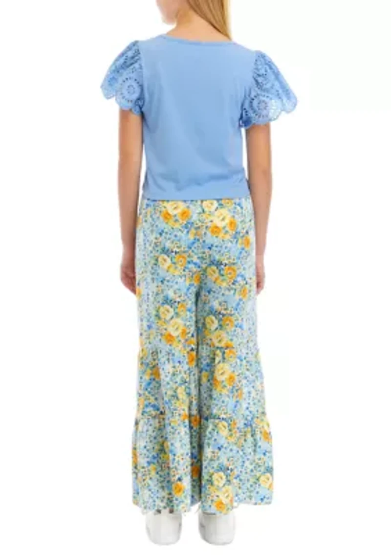 Girls 7-16 Short Sleeve Top and Gauze Pants Set