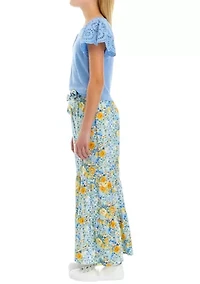 Girls 7-16 Short Sleeve Top and Gauze Pants Set