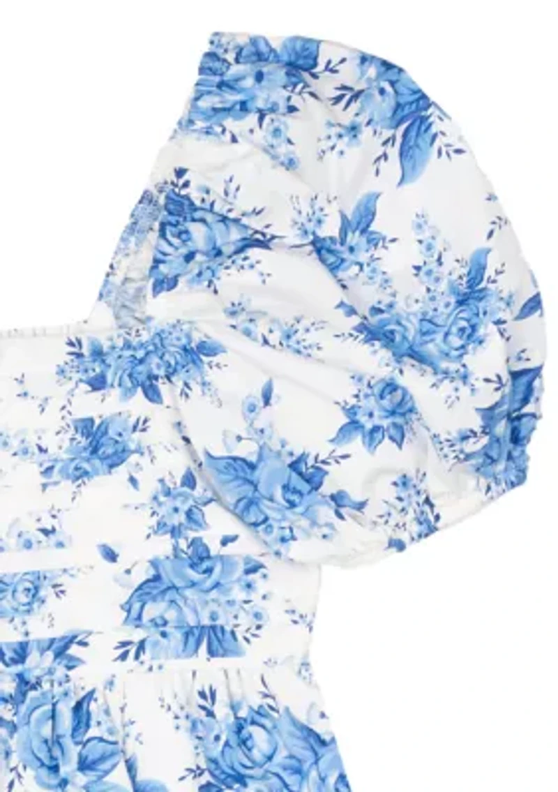 Girls 7-16 Toile Printed Babydoll Dress