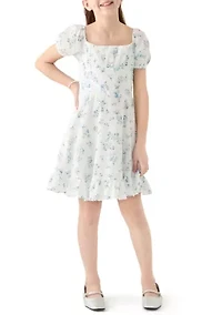 Girls 7-16 Floral Printed Clip Dot Voile Dress