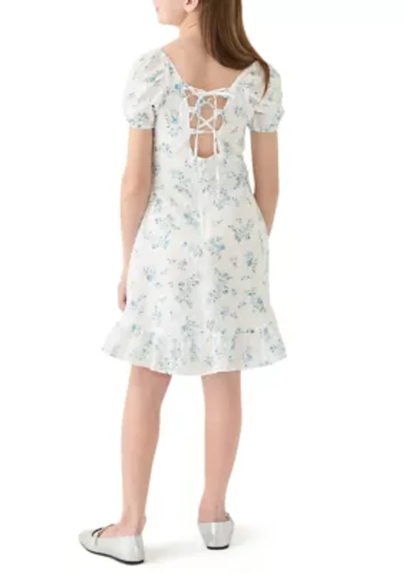 Girls 7-16 Floral Printed Clip Dot Voile Dress