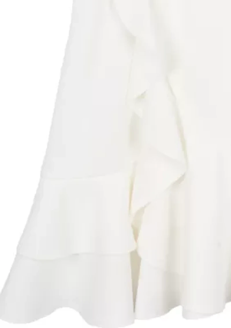 Girls 7-16 White One Shoulder Ruffle Scuba Dress