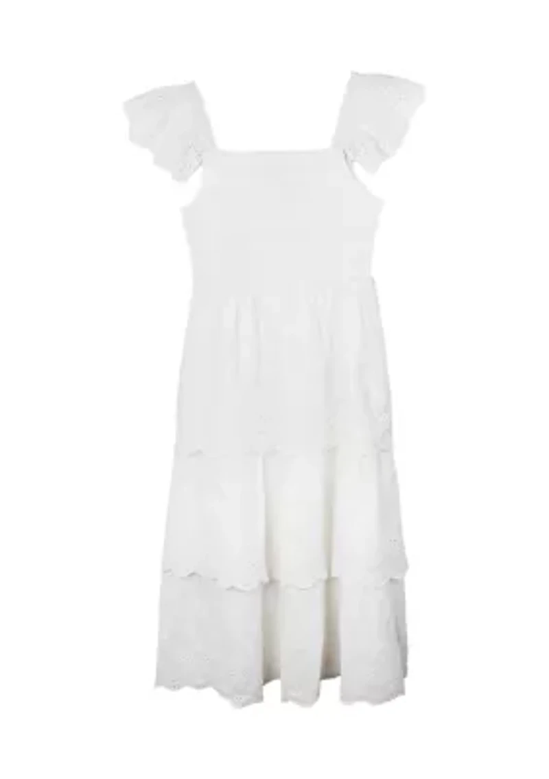 Girls 7-16 White Eyelet Tiered Maxi Dress