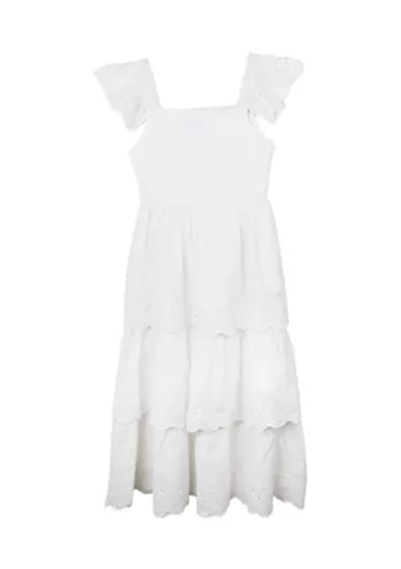 Girls 7-16 White Eyelet Tiered Maxi Dress