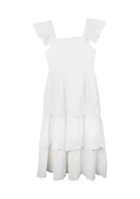 Girls 7-16 White Eyelet Tiered Maxi Dress