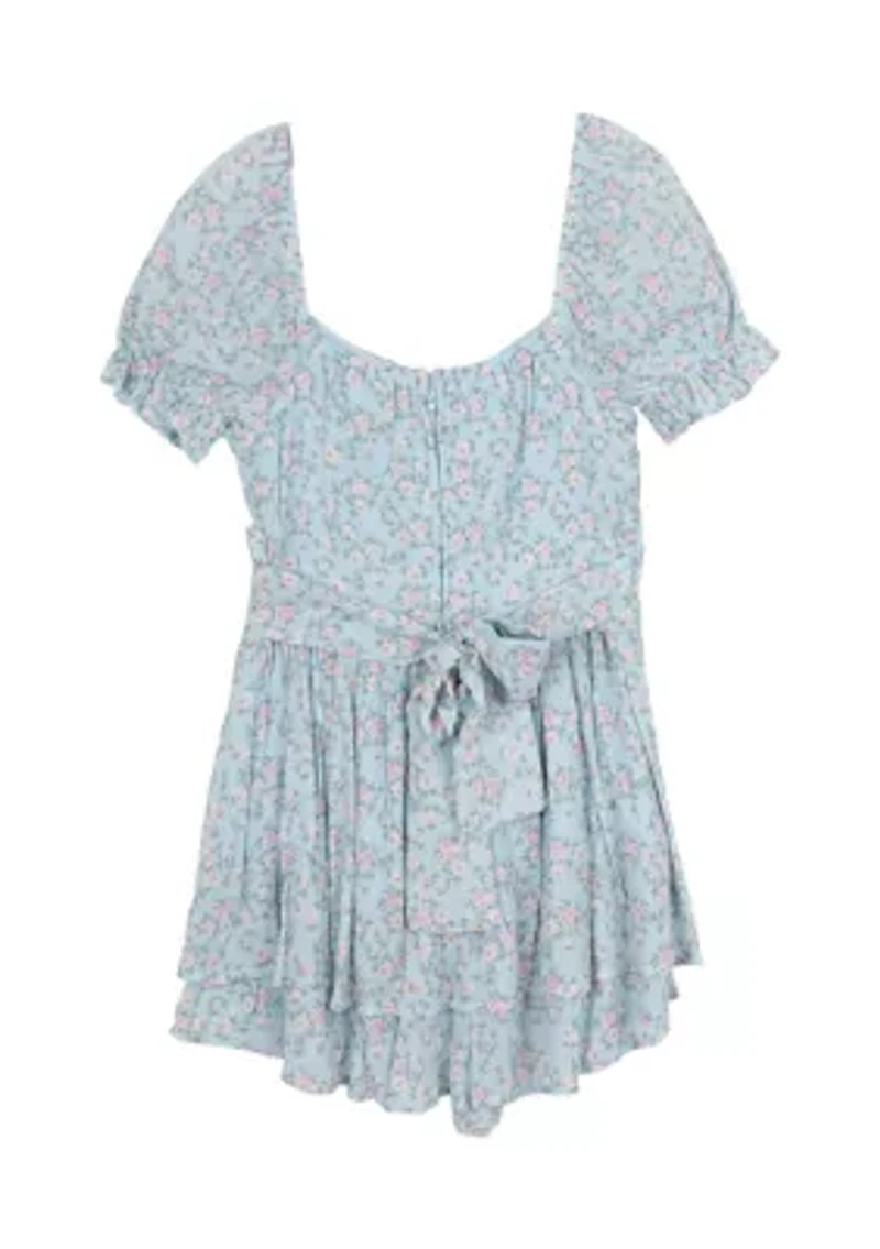 Girls 7-16 Puff Sleeve Floral Romper