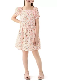 Girls 7-16 Flower Eyelet Scalloped Hem Dress