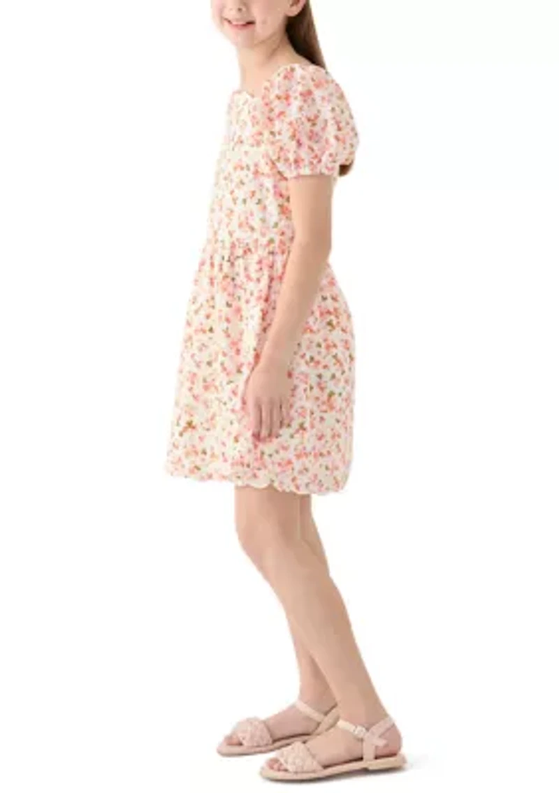 Girls 7-16 Flower Eyelet Scalloped Hem Dress