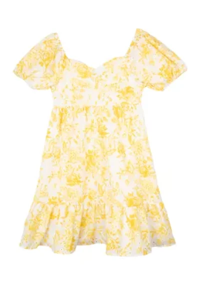 Girls 7-16 Yellow Flower Eyelet Dress