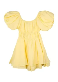 Girls 7-16 Puff Sleeve Smocked Cotton Romper