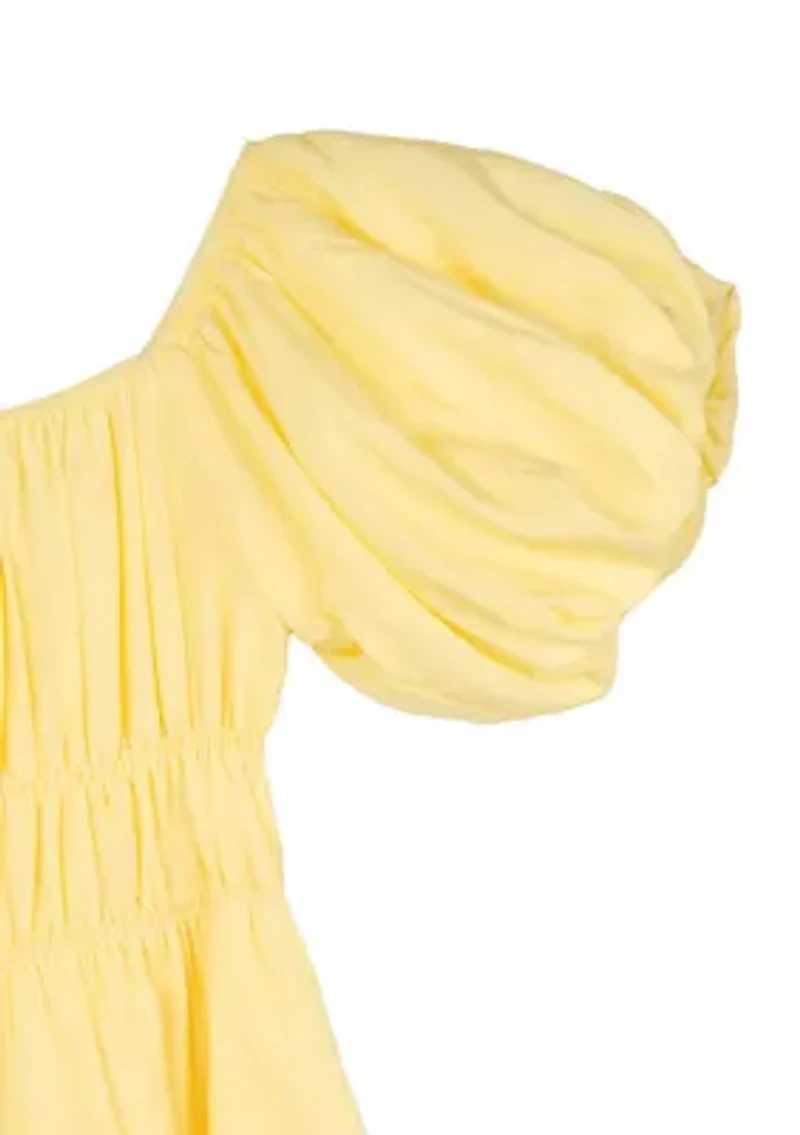 Girls 7-16 Puff Sleeve Smocked Cotton Romper