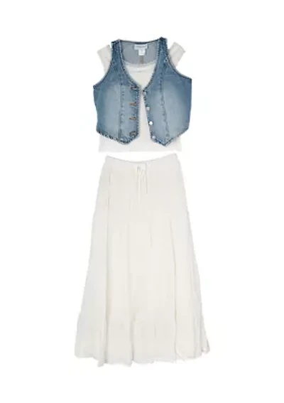 Girls 7-16 Denim Vest and Skirt Set