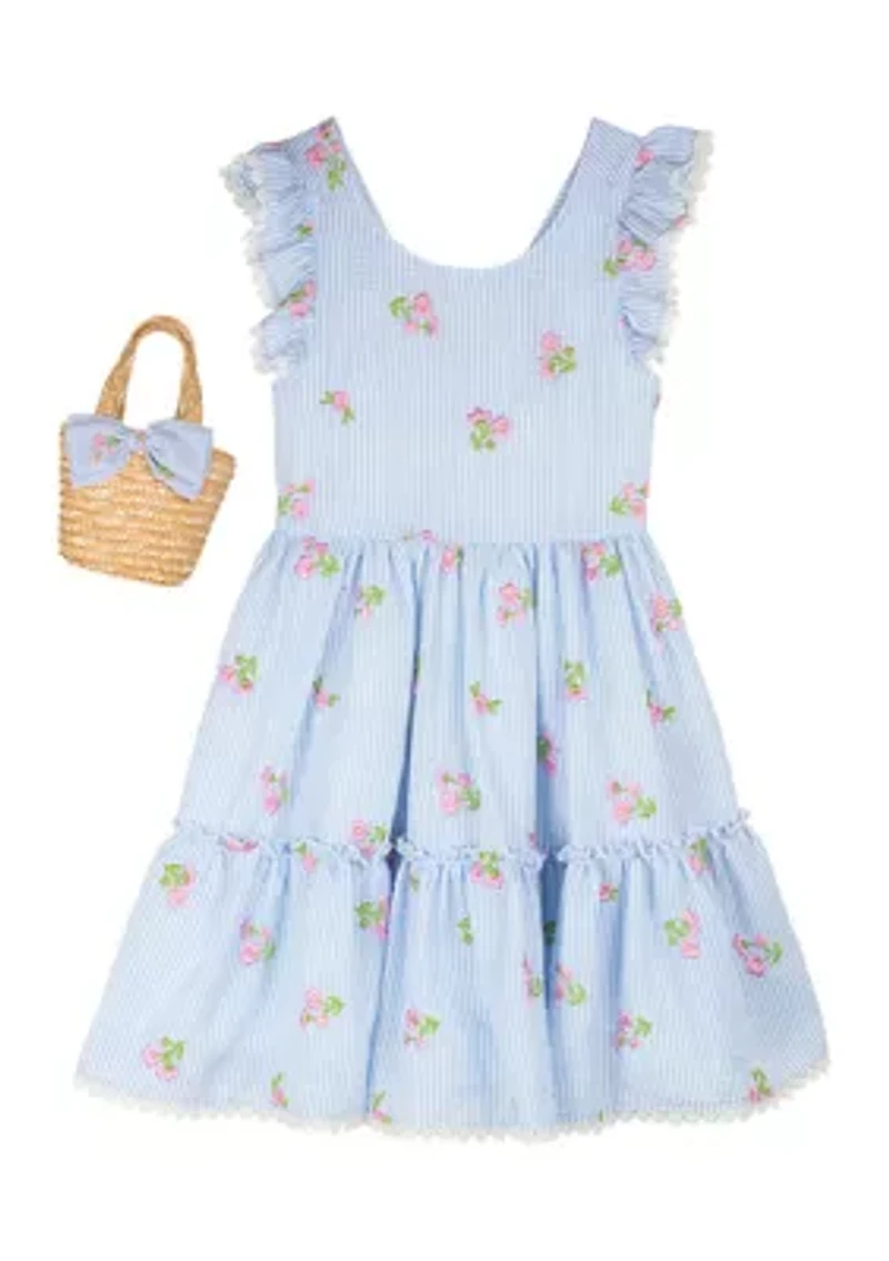 Girls 7-16 Embroidered Seersucker Dress