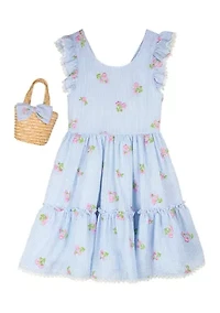 Girls 7-16 Embroidered Seersucker Dress