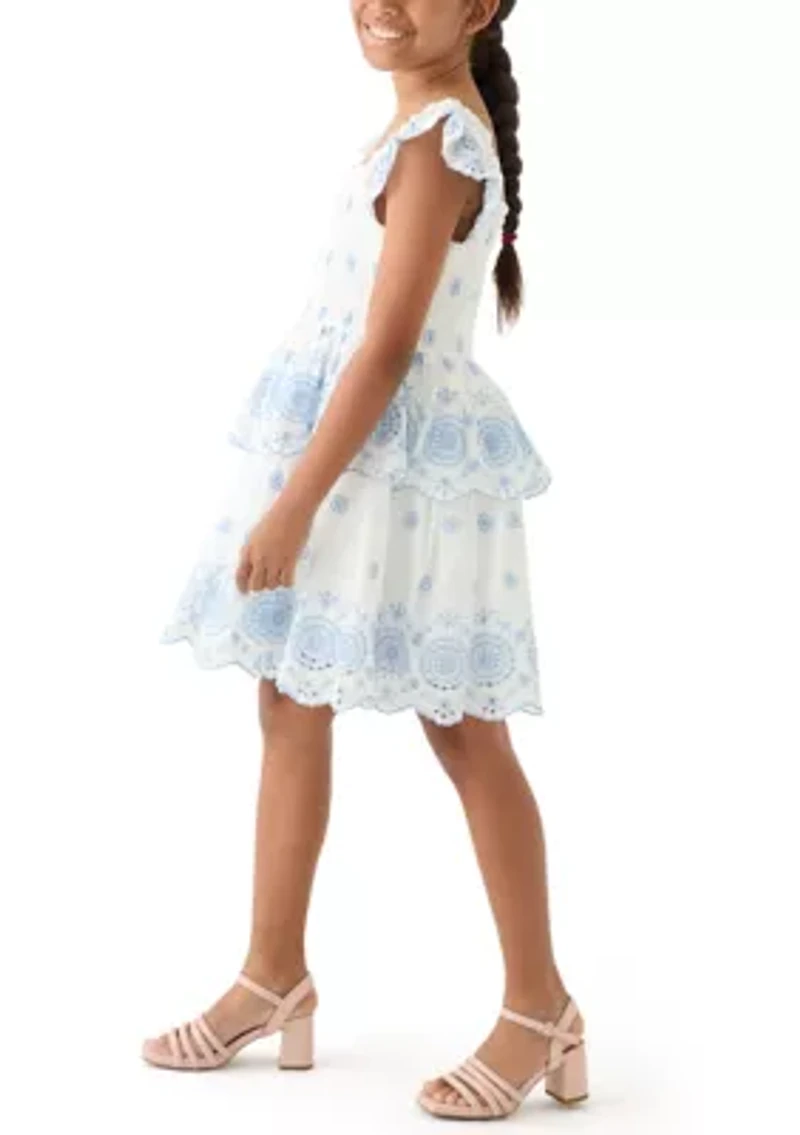 Girls 7-16 Eyelet Trim Dress