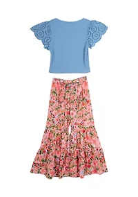 Girls 7-16 Flutter Sleeve Top and Printed Pants Set