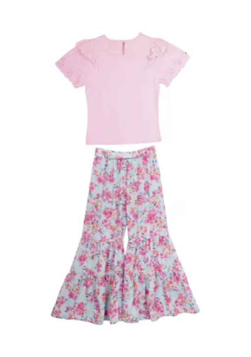 Girls 7-16 Flutter Sleeve Top and Printed Pants Set