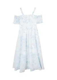 Girls 7-16 Toile Printed High Low Chiffon Maxi Dress